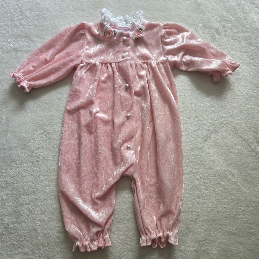 VTG Toddle Tyke Velour Bubble Romper Pink 9Months USA MADE